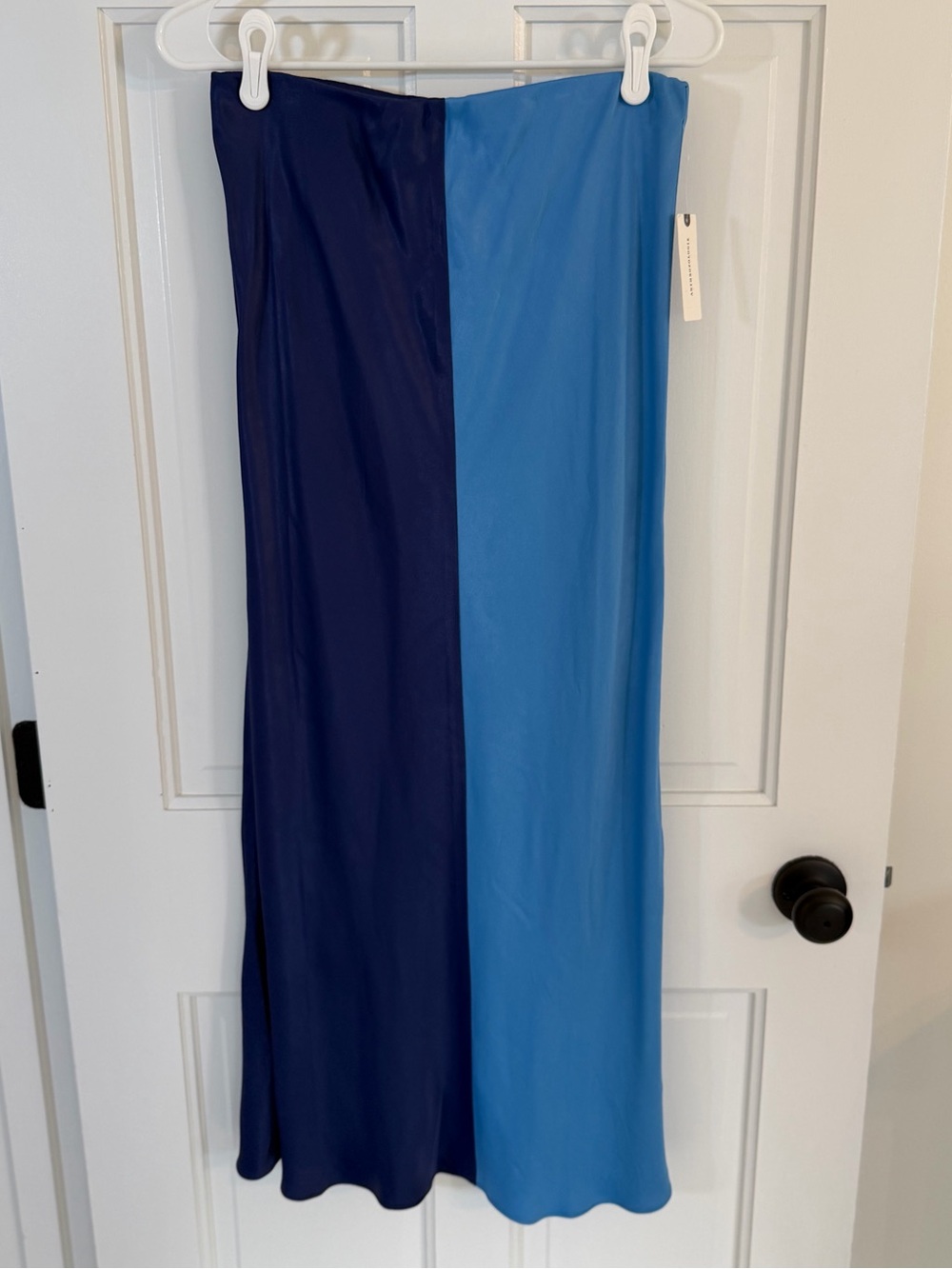 NWT By Anthropologie Blue Colorblock Satin Maxi Slip Skirt Small